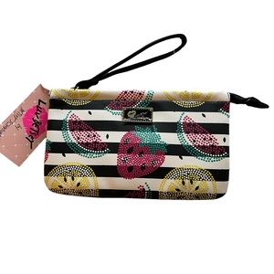 NWT’s Betsey Johnson dotted fruit striped double pouch wristlet